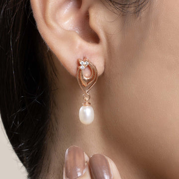 Delicate Leaf Pearl Earring