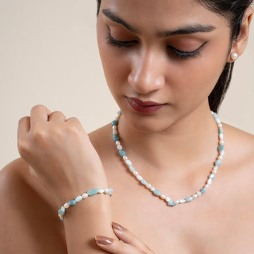 Natural Amazonite and Blue Larimar with Pearl Necklace