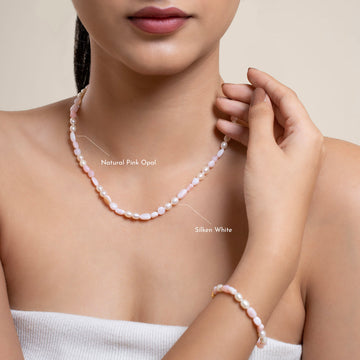 Natural Pink Opal with Pearl Necklace
