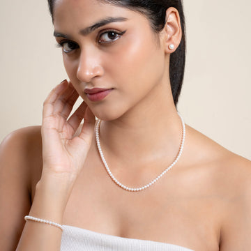 Classic 3-4 mm Round Pearl Necklace and Bracelet