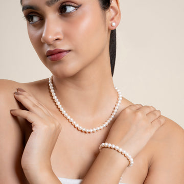 Classic 7-8 mm Round Pearl Necklace and Bracelet