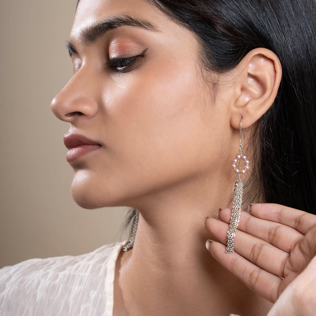 Halo Pearl Tassel Earrings