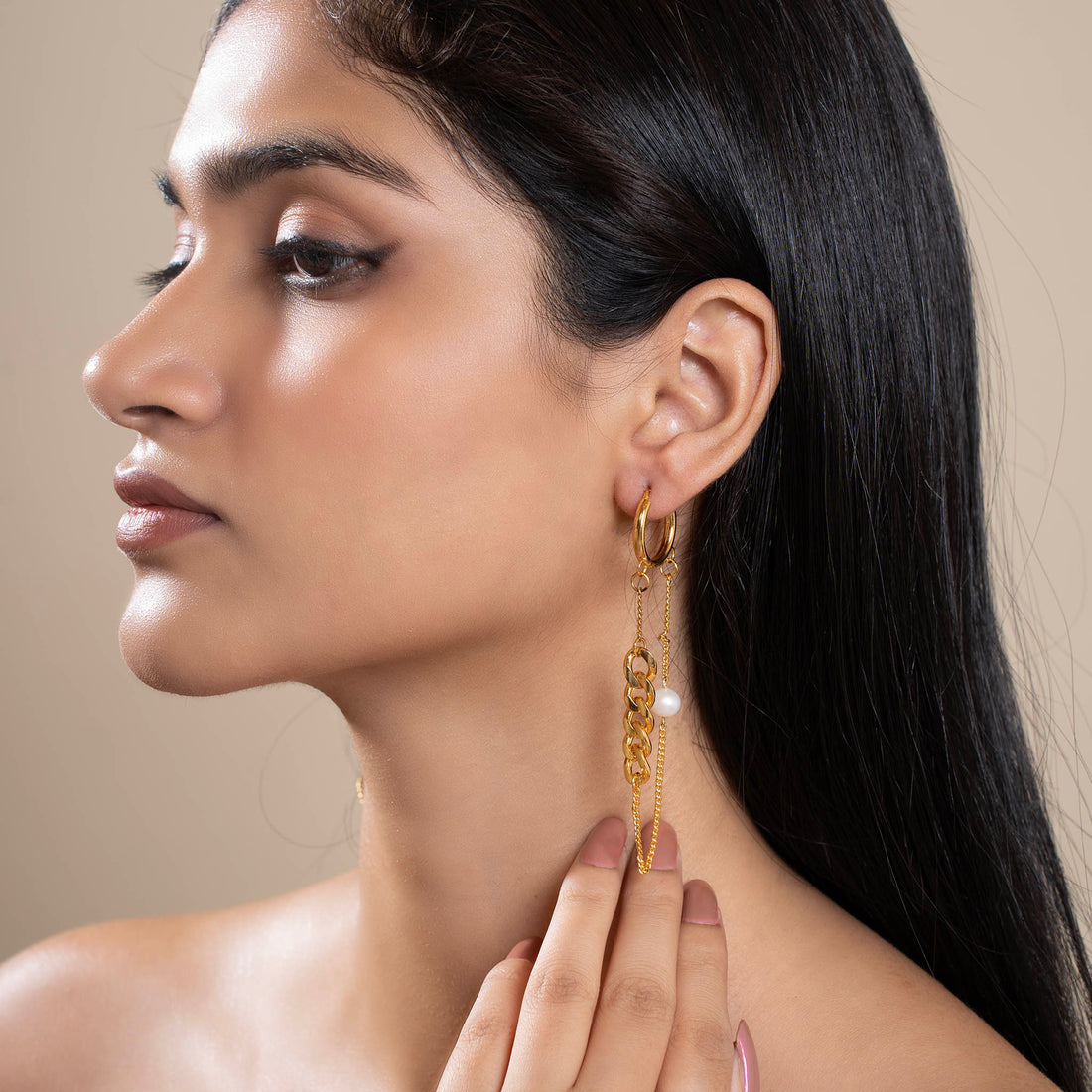 Modern Chic Pearl Hoop Earrings