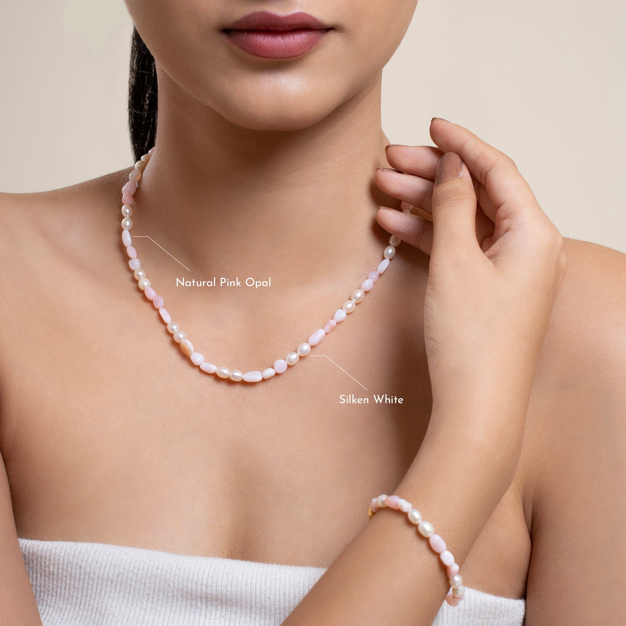 Natural Pink Opal with Pearl Necklace
