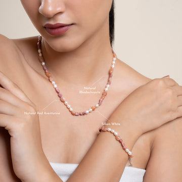 Natural Red Aventurine and Rhodochrosite with Pearl Necklace