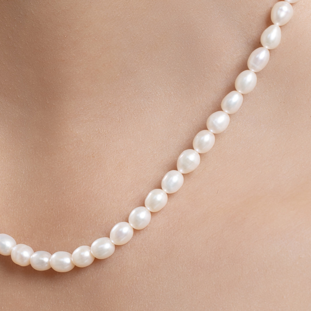 Classic 5.5-7.5 mm Oval Pearl Necklace and Bracelet