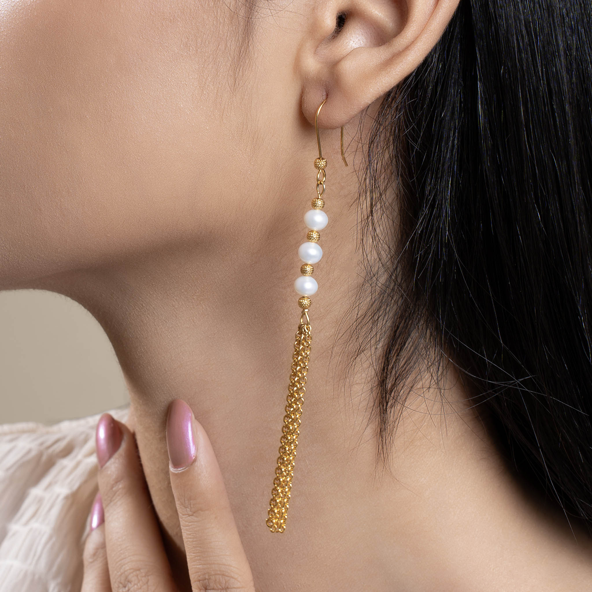 Triple Pearl Tassel Earring