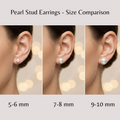 Comparison of pearl stud earrings in different sizes on a blurred background