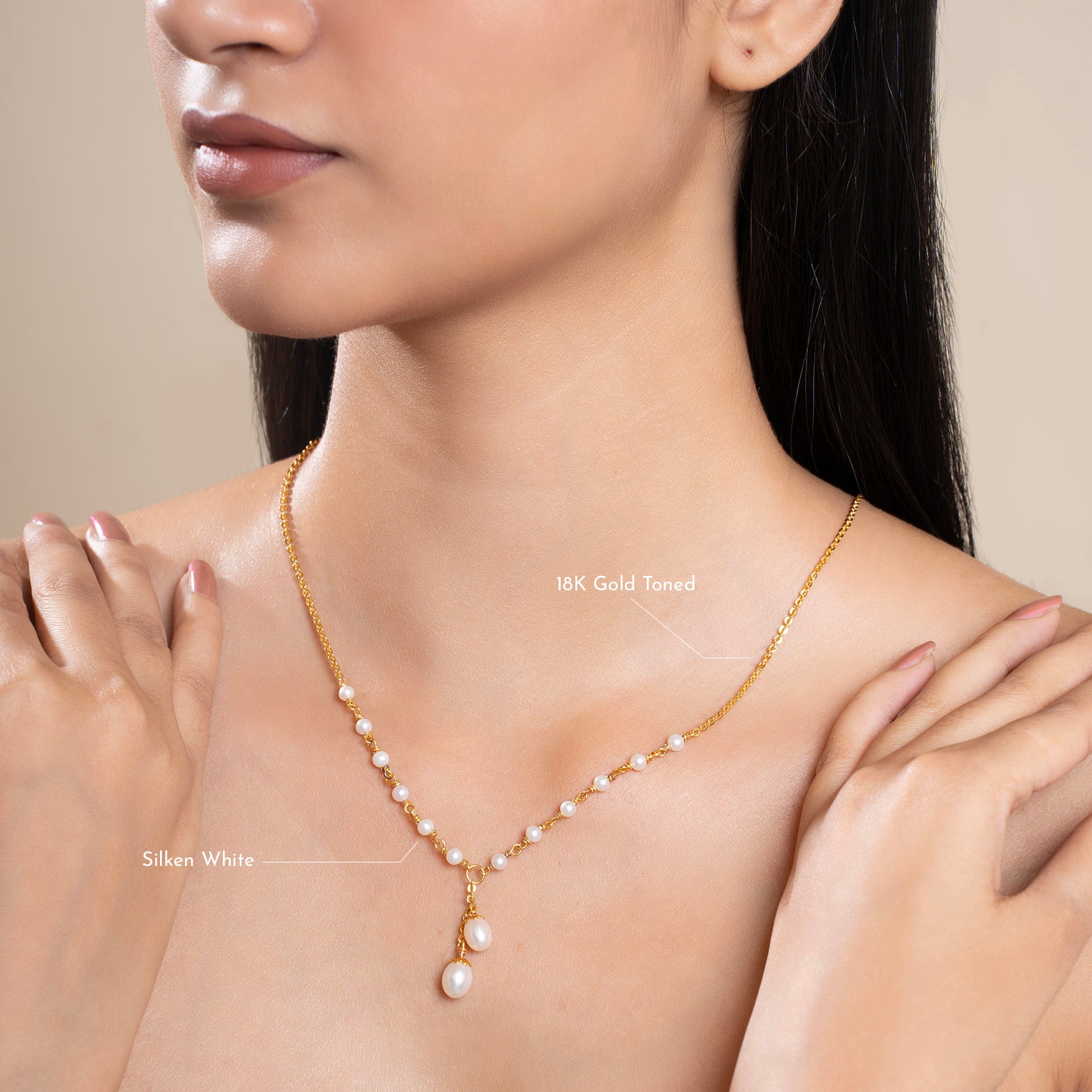 Whispering twin pearl necklace silver jewelry for women minimal pearl design